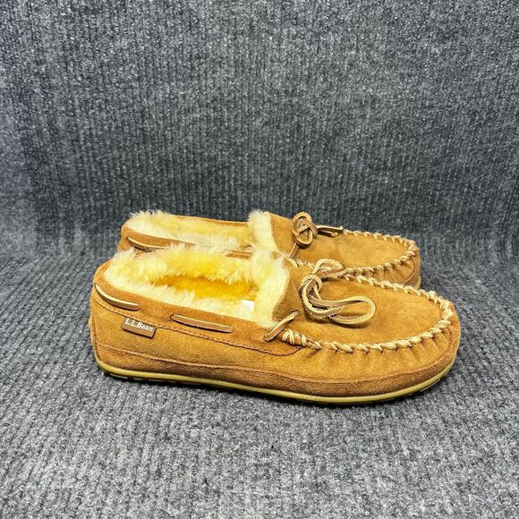 L.L. Bean Wicked Good Slippers Suede Rubber Sole Shearling Moccasin Men 8 Wide - Picture 1 of 8